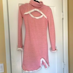 SHEIN Pink Bodycon Fuzzy Hem Mini Dress